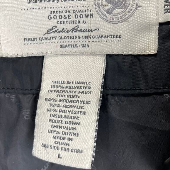 Eddie Bauer Womens Lodge Goose Down Quilted Black Parka without hood size Large - Picture 8 of 12